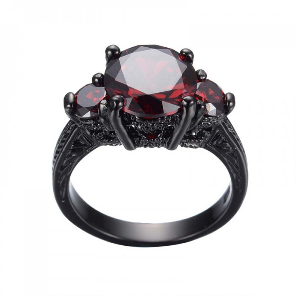 4.70 Ctw Lab Created Red Garnet 14K Black Gold Plated 3 Stone Engagement Ring