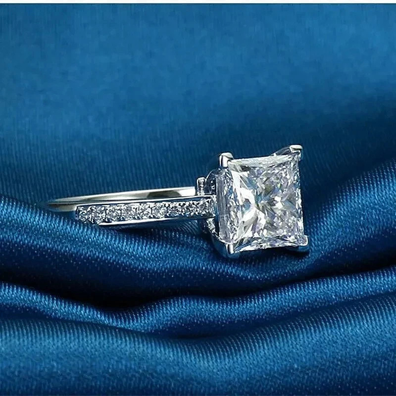 3.25 Ct Princess Cut Lab Created Diamond Wedding Ring 14K White Gold