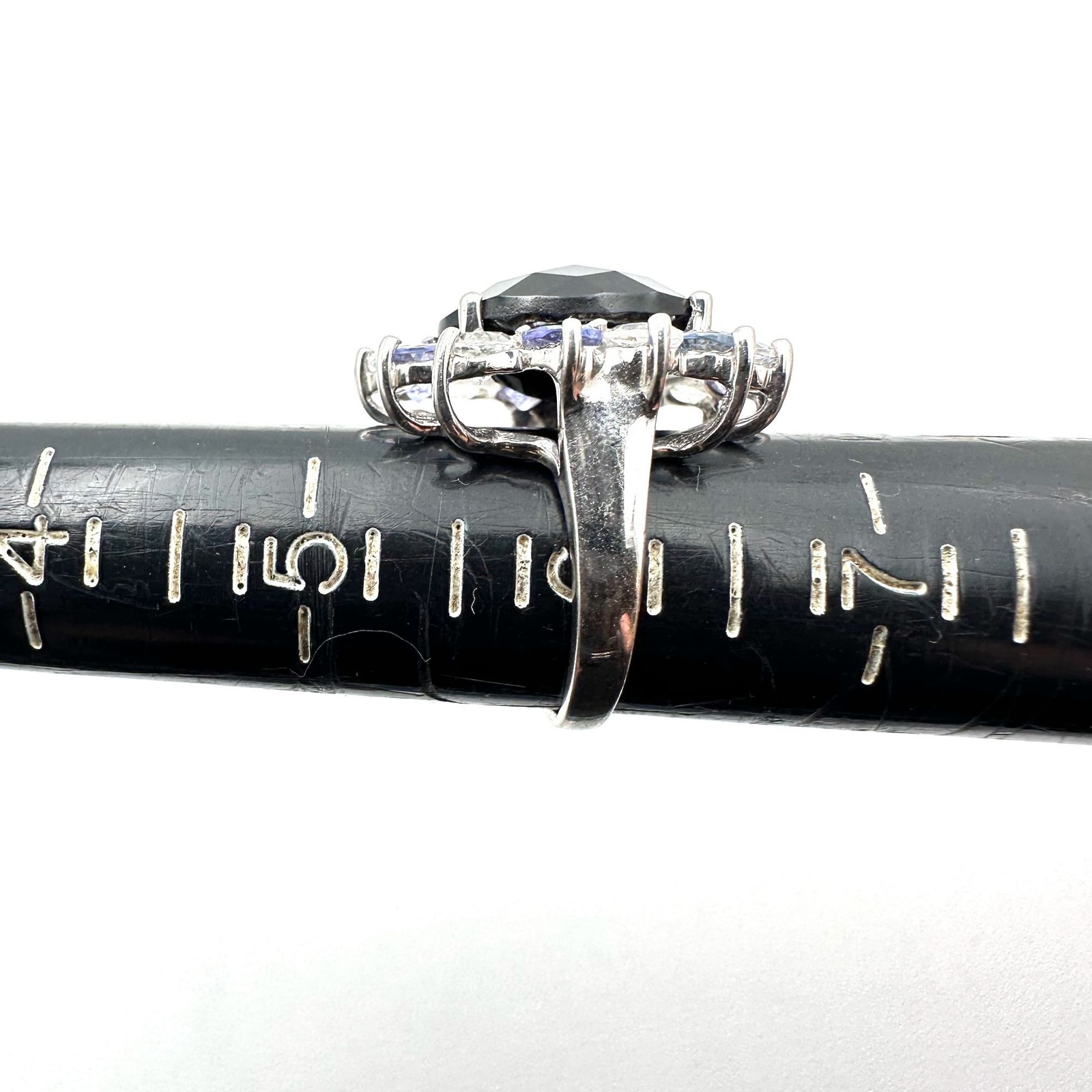 Purple Clear Black Multi-Gemstone Statement Ring Sterling Silver Size 6
