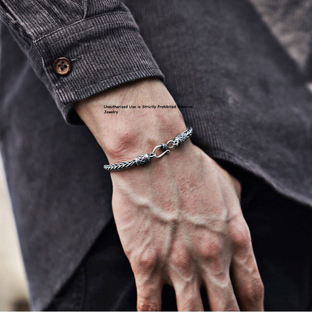 Pure S925 Sterling Silver Chain Men Women 4mm Braided Wheat Link Bracelet 6-8in