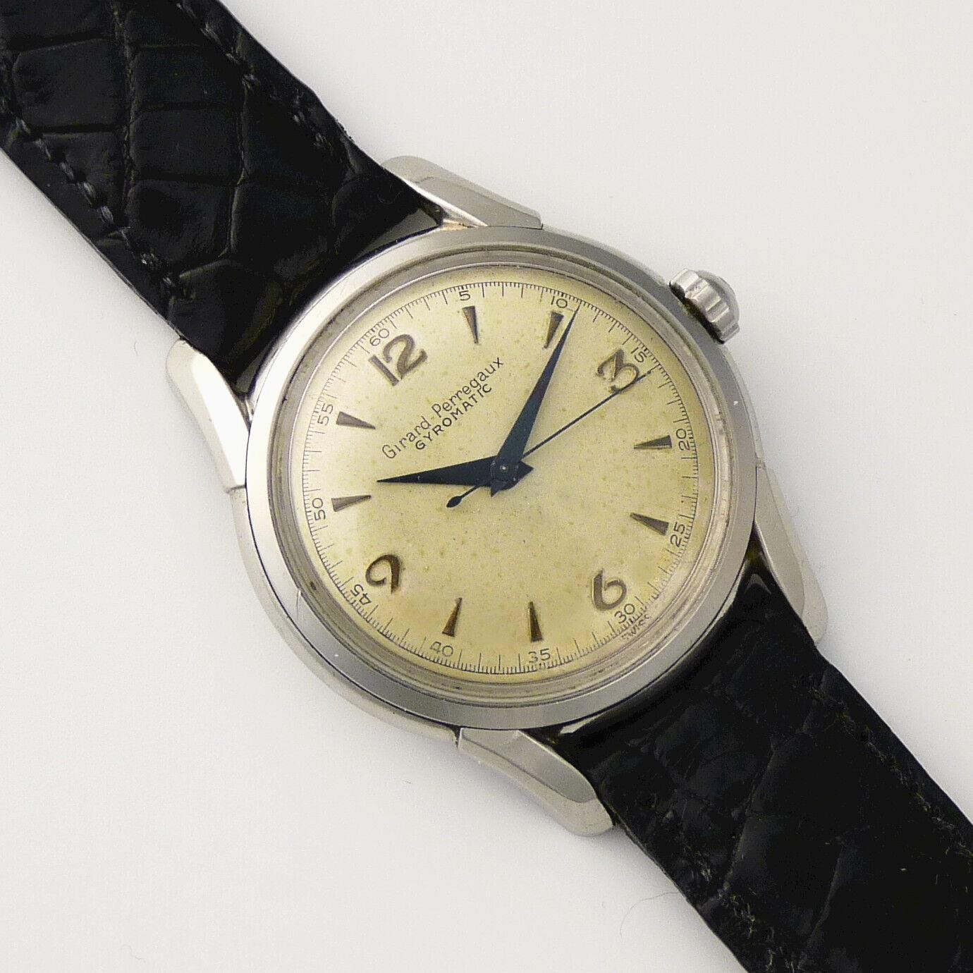 GIRARD-PERREGAUX Gyromatic Stainless Steel. Watch Automatic Gun Metal Blue Hands