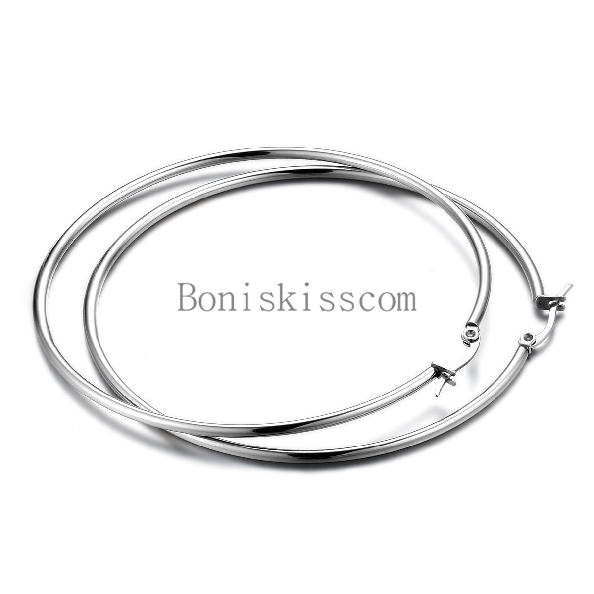 Polished Stainless Steel Round Circle Large Hoop Loops Earrings Silver Color