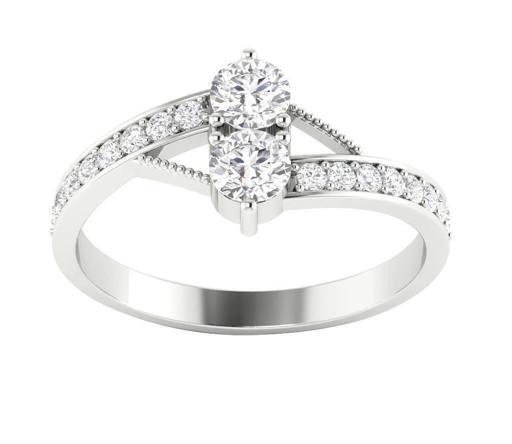 Lab Grown Forever Us Two Stone Diamond Solitaire Ring VS F 0.80Ct 14K White Gold