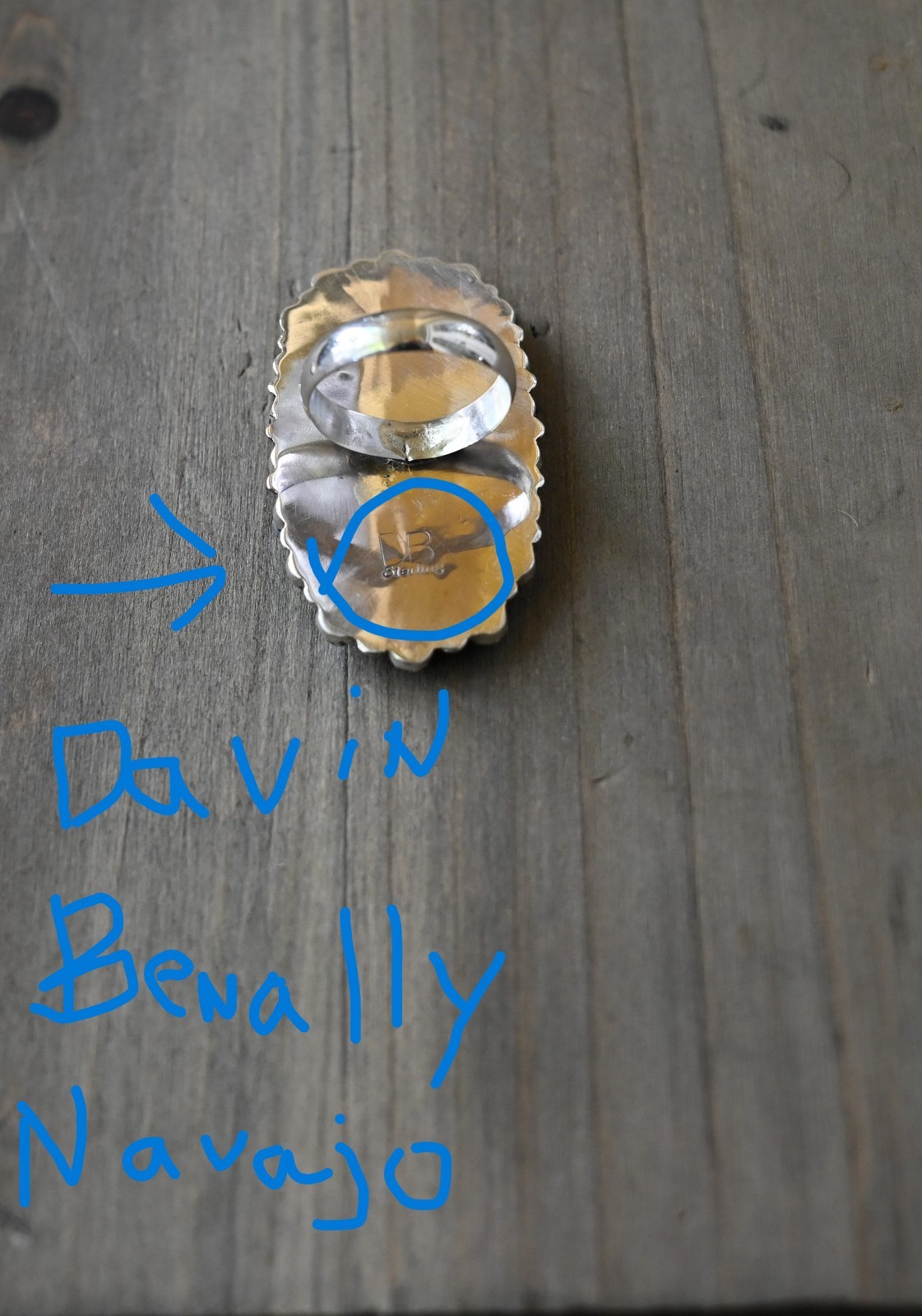 New Long Navajo 6 1/4 Ring by Davin Benally Sterling & Blue Turquoise 9.5 grams