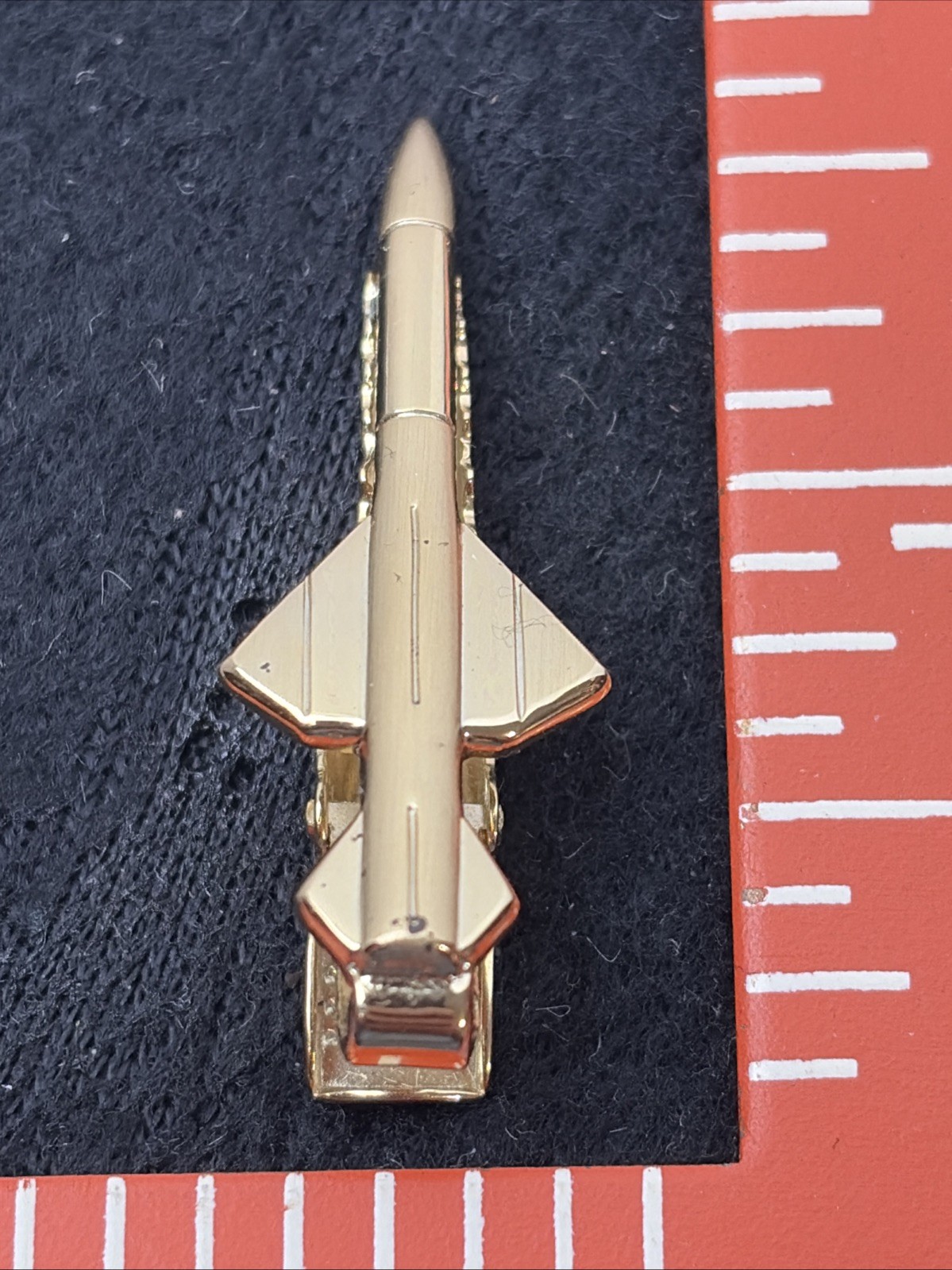 Vintage Rocket Military Missile SMALL Tie Bar Clip Gold tone rocket