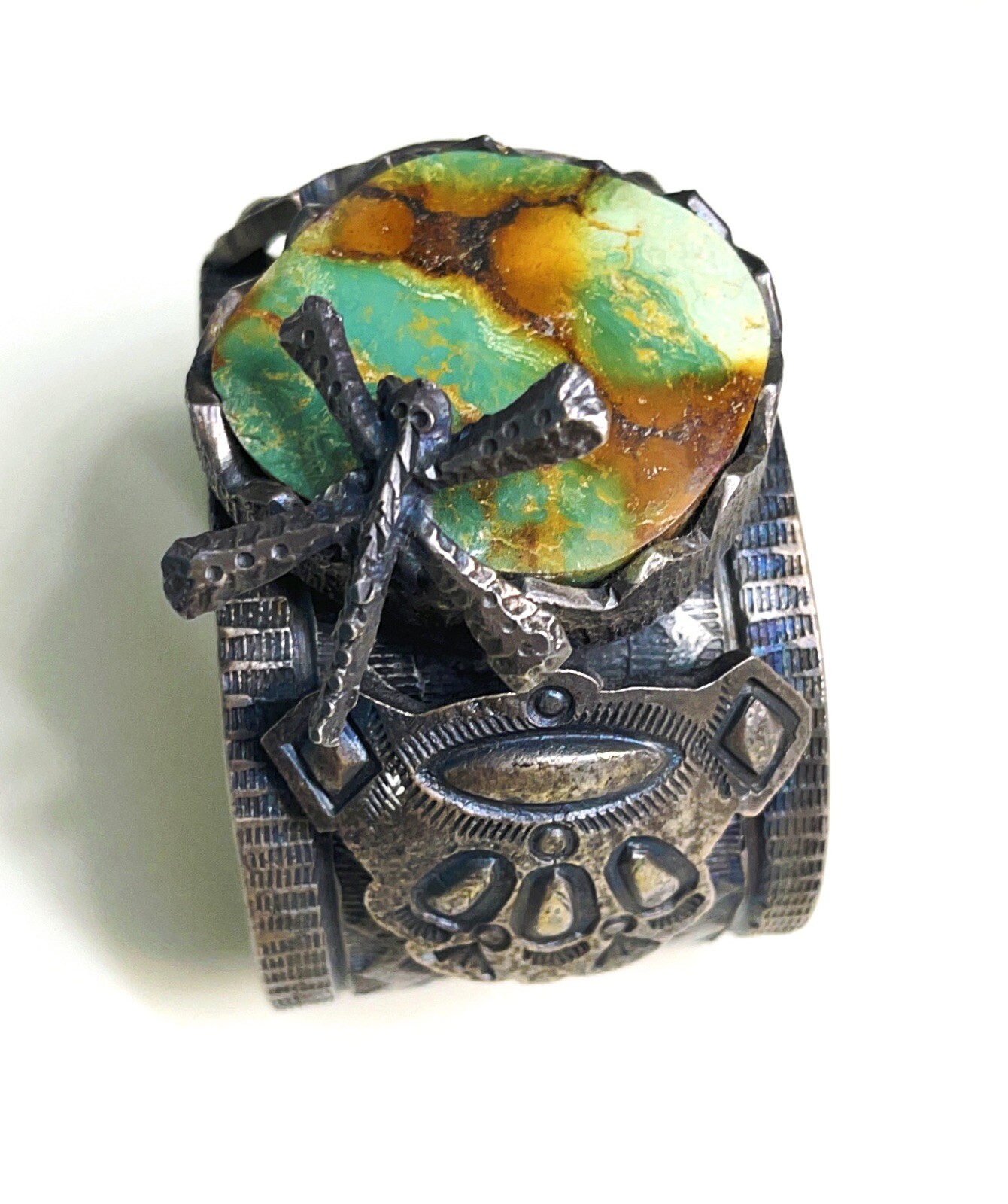 Museum Quality 💚 Native American Tufa Cast Turquoise Bracelet,Signed 6 1/4 200g