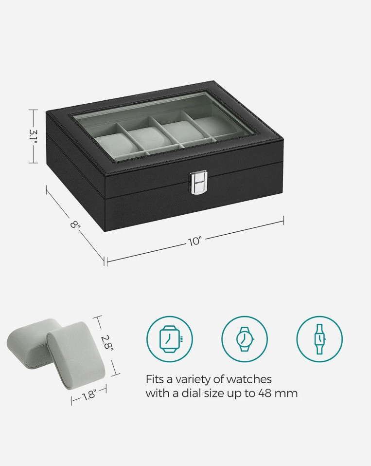 10Slots Watch Box Display Case Organizer Watch travel Case Jewelry Box For Men