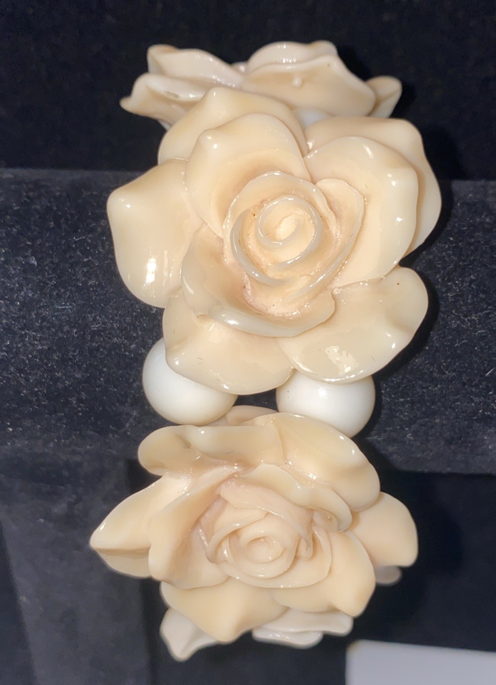 Vintage Plastic Resin (?) Pinky/ Yellow Rose Stretch Bracelet Stunning