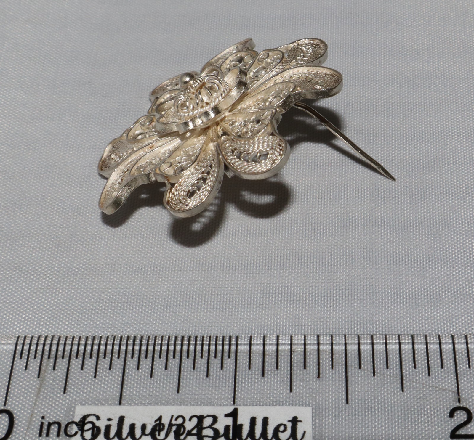 Vintage Sterling Silver Ornate Filigree Flower Pendant Brooch 6.4 grams