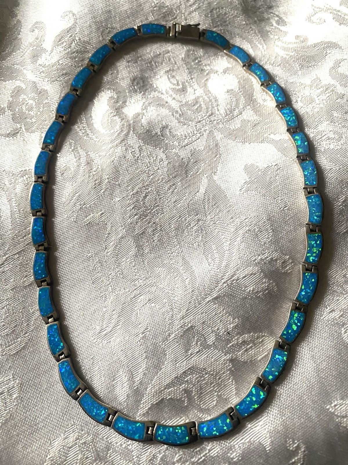 Sterling Silver 925 Fire Rainbow Blue Opal Necklace Southwestern