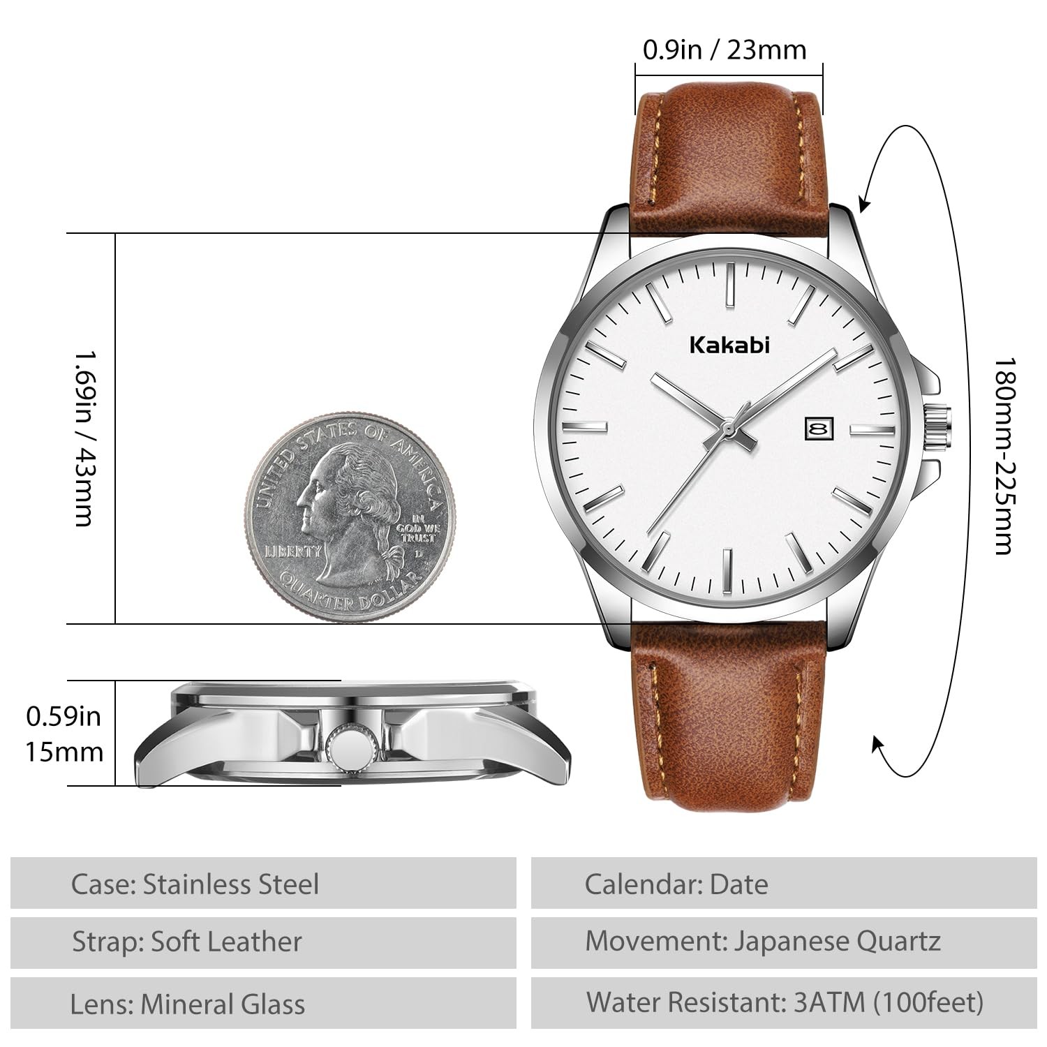 Kakabi Watches for Men, Minimalist Fashion Mens Leather K7303S-Brown White-P