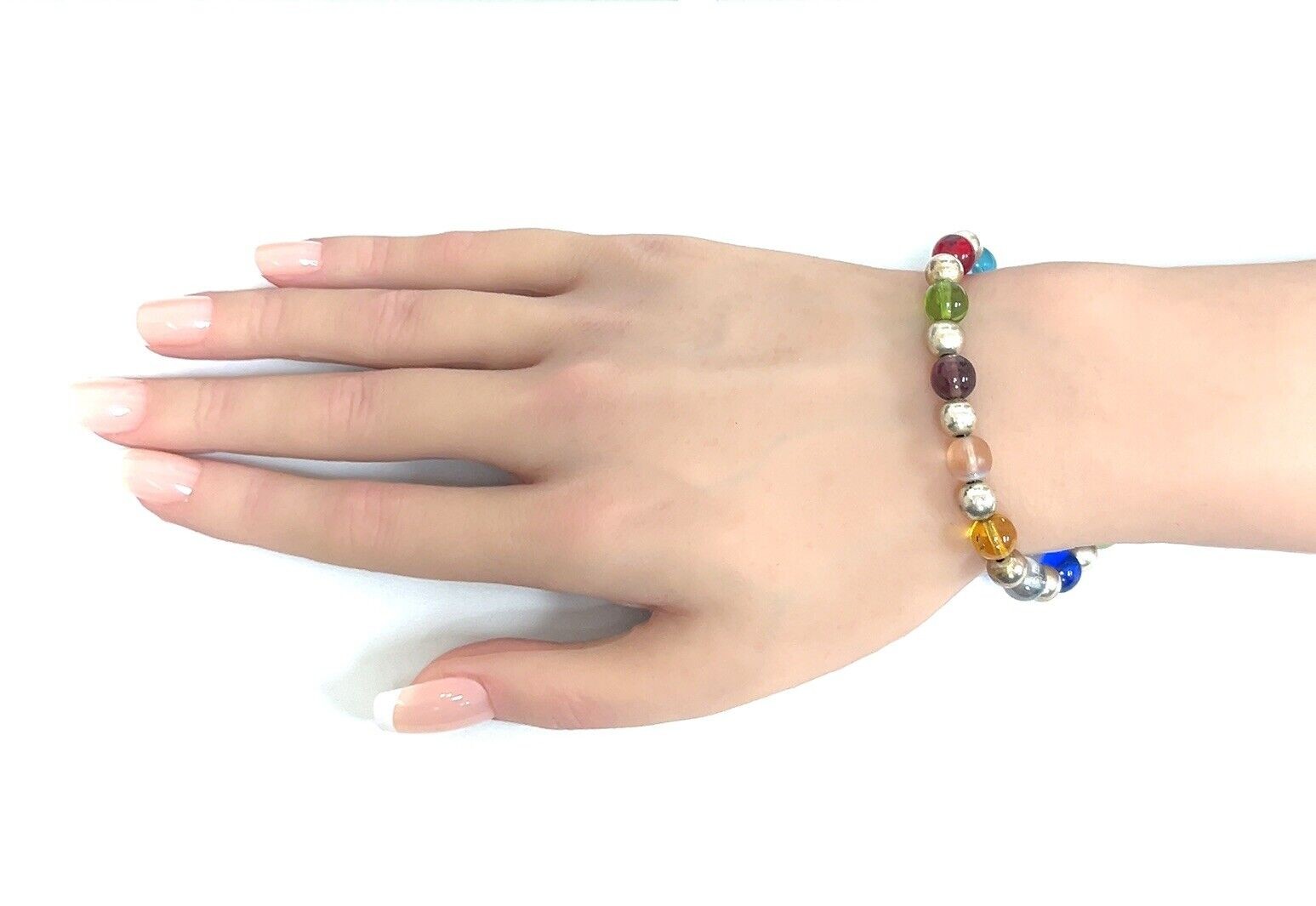 7.5” Jordan 925 Sterling Silver & Multicolor Glass Bead Bracelet 15.7g