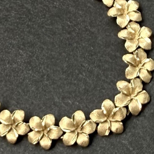 14k Solid Yellow Gold Plumeria Flower Bracelet Hawaii Arpas 7.25 In 7.9 Grams