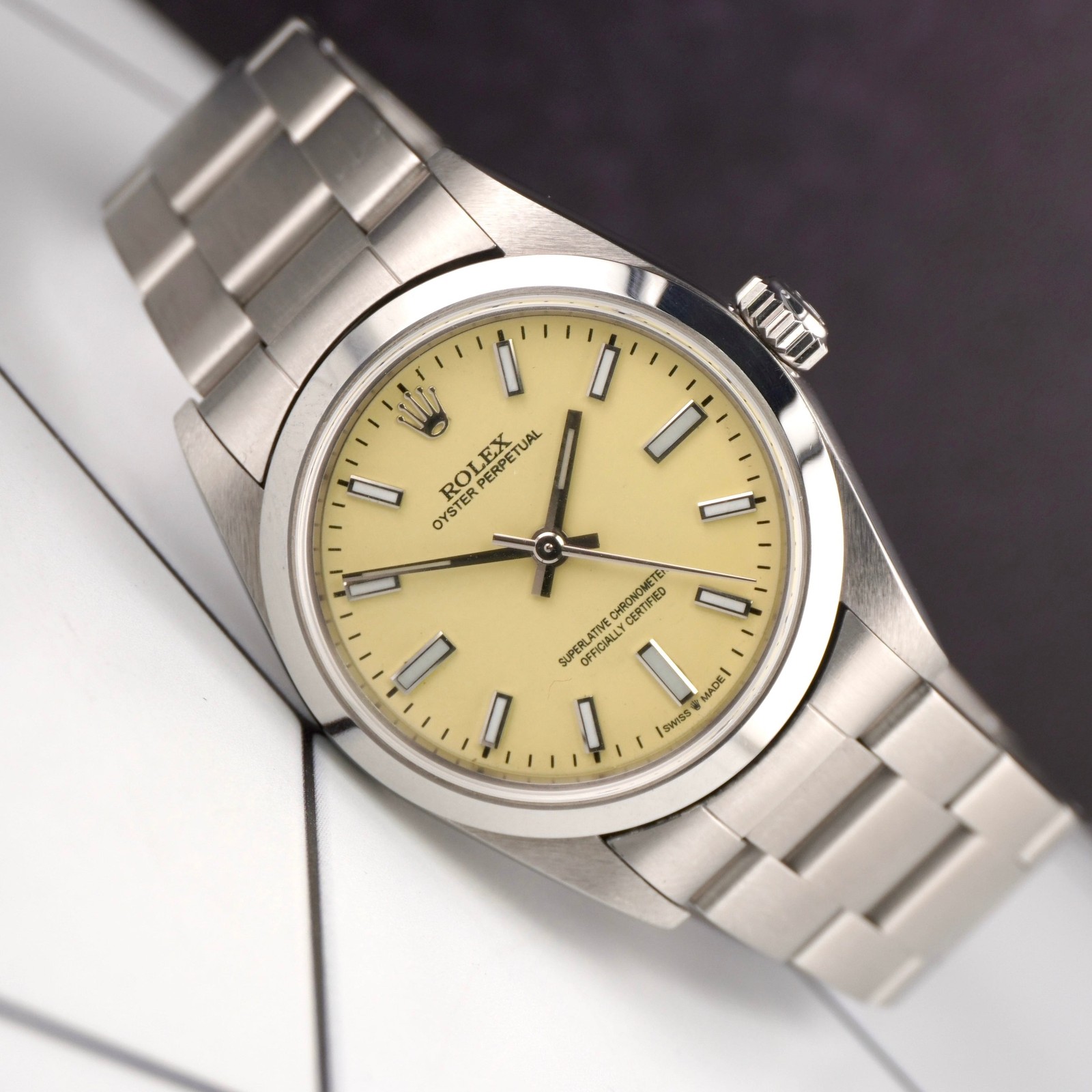 Rolex Oyster Perpetual 31mm Stainless Steel Beige Dial Watch Ref 67480