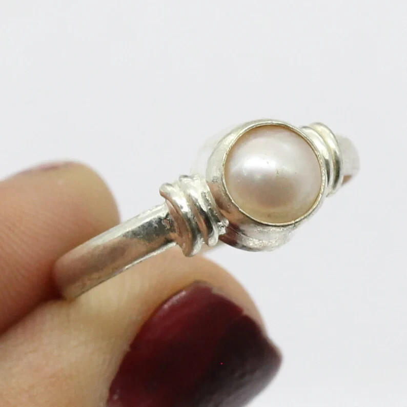 Pearl Ring 925 Sterling Silver Band Ring, Statement Ring Handmade All size