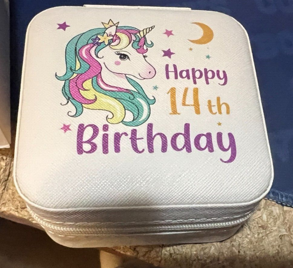 Parima-Unicorn Gifts for Girls Fashion-Travel Jewelry Box–HAPPY 14TH BIRTHDAY