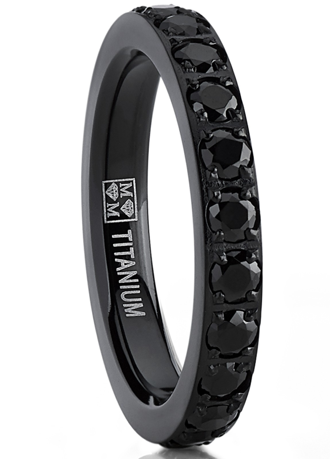Womens 3MM 1.75Ct Black Titanium Eternity Engagement Band Wedding Ring CZ