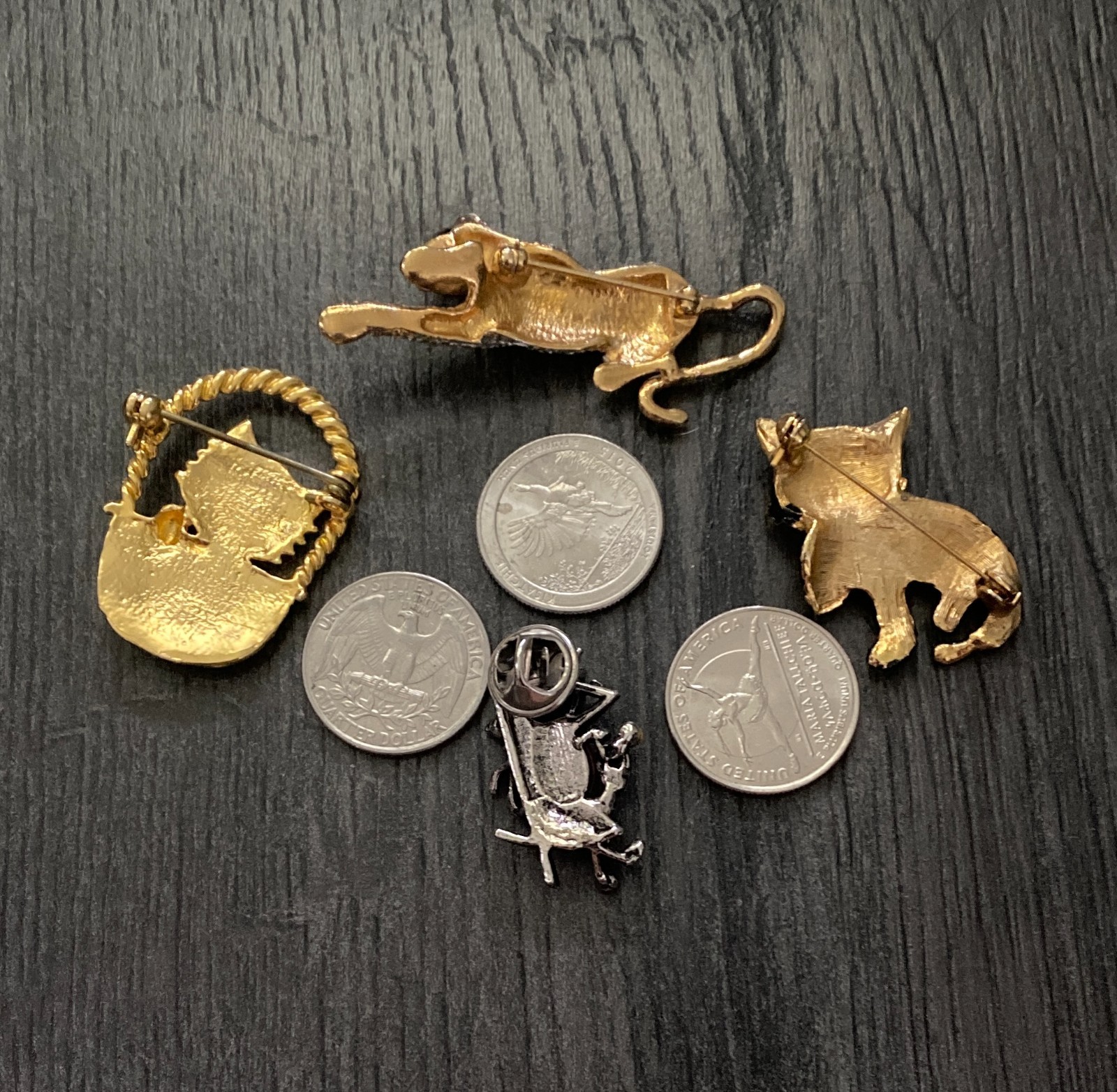 4 Vintage Kitty Cats Brooches Pins Rhinestone Enamel Jelly Belly Lot of 4