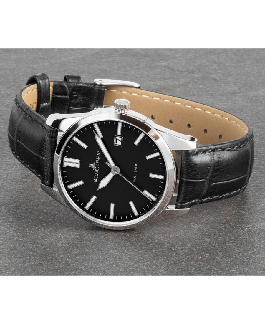 JACQUES LEMANS Men Analog Quartz Casual Watch Classic Dress Black Dial Waterproo