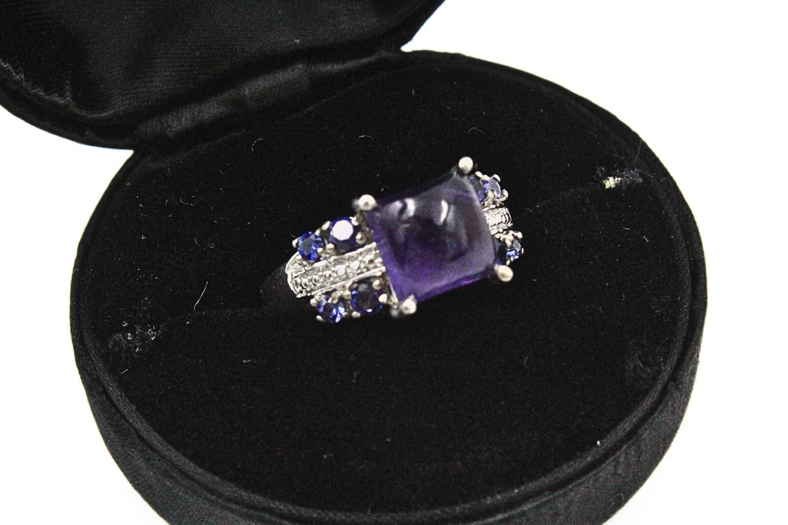 STS Karis Signed Contemporary Amethyst Rhodium Plated Cocktail Ring Sz 7