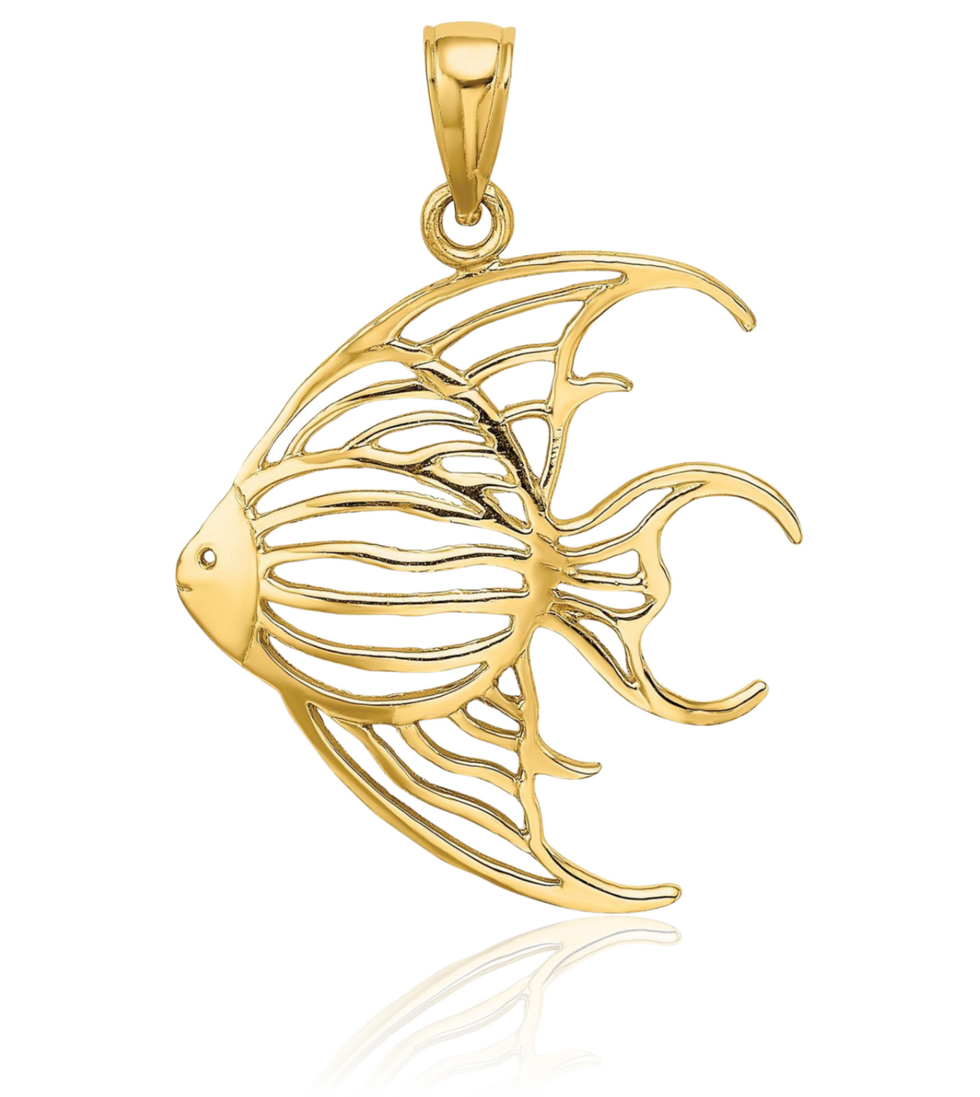 14K Solid Yellow Gold Filigree Medium Fish Pendant Necklace 23.4mm 7/8 inch
