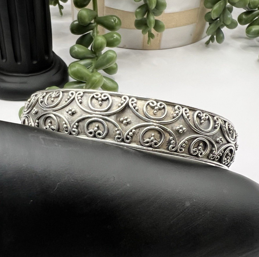 Bali Filigree Granulation Design Cuff Bracelet in 925 Sterling Silver 25.5 g