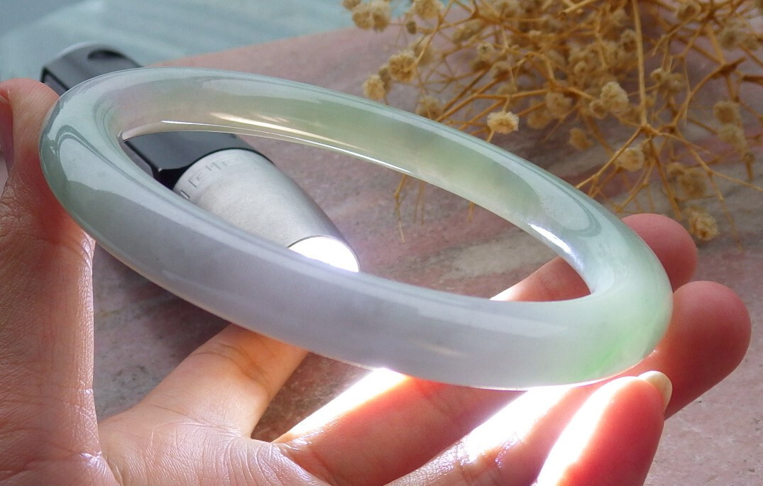 Video Certified Green 100% A JADE Jadeite Circle Bangle Bracelet 69mm 684861 AS