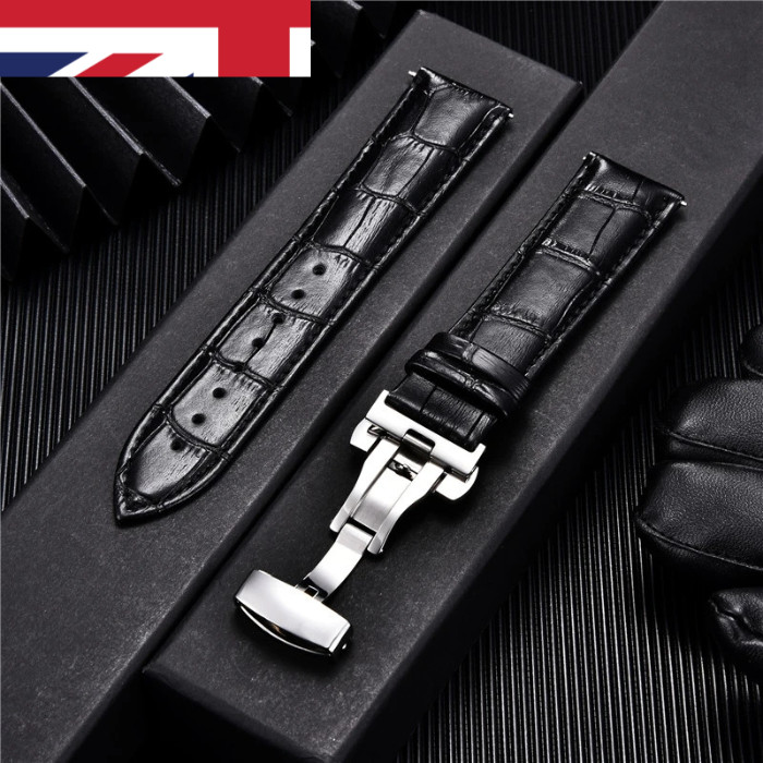 Genuine Calfskin Leather Watch Band 18mm 20mm 22mm 24mm Butterfly Buckle Strap