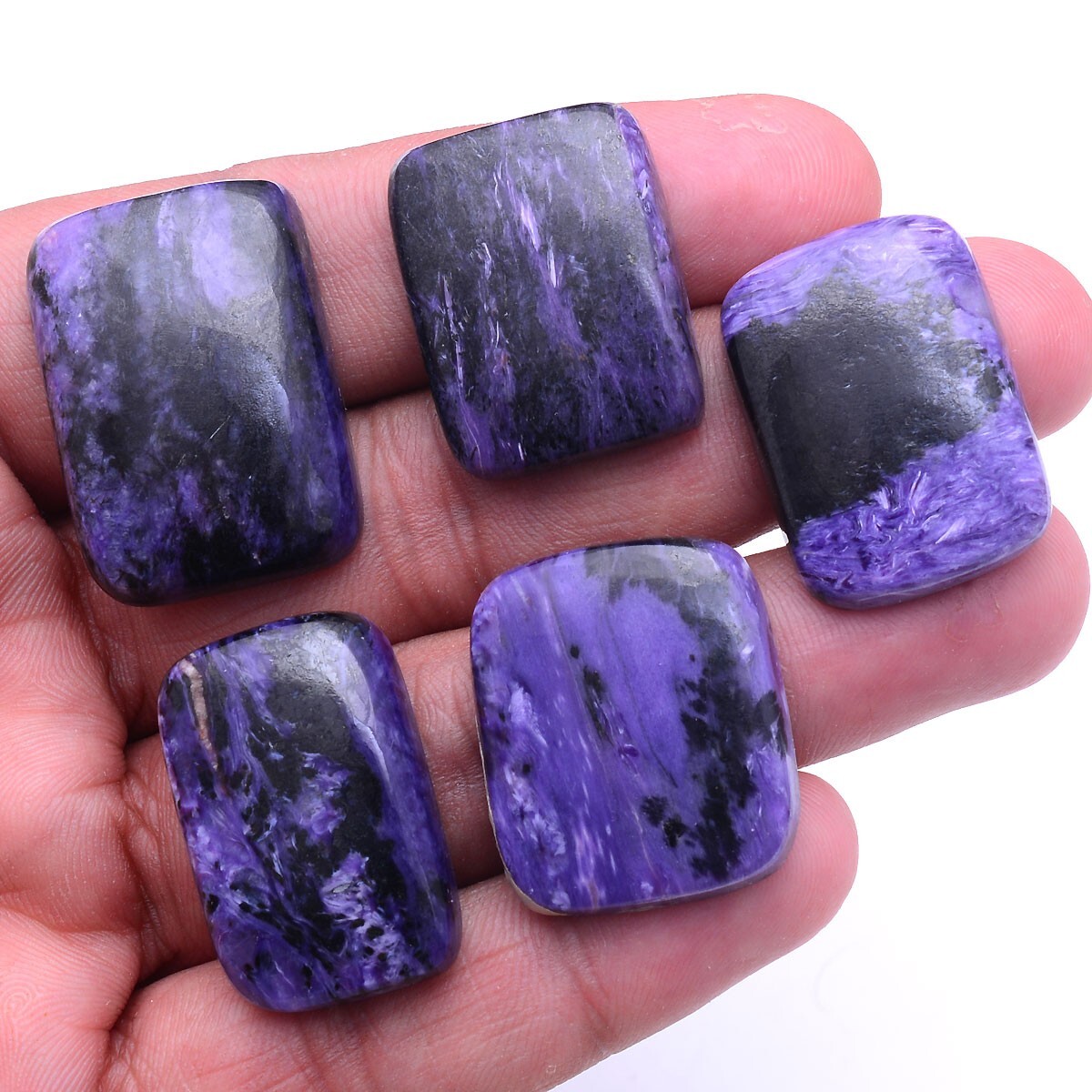 5 Pcs Natural Purple Charoite 27mm-30mm Cabochon Untreated Loose Gemstones Lot