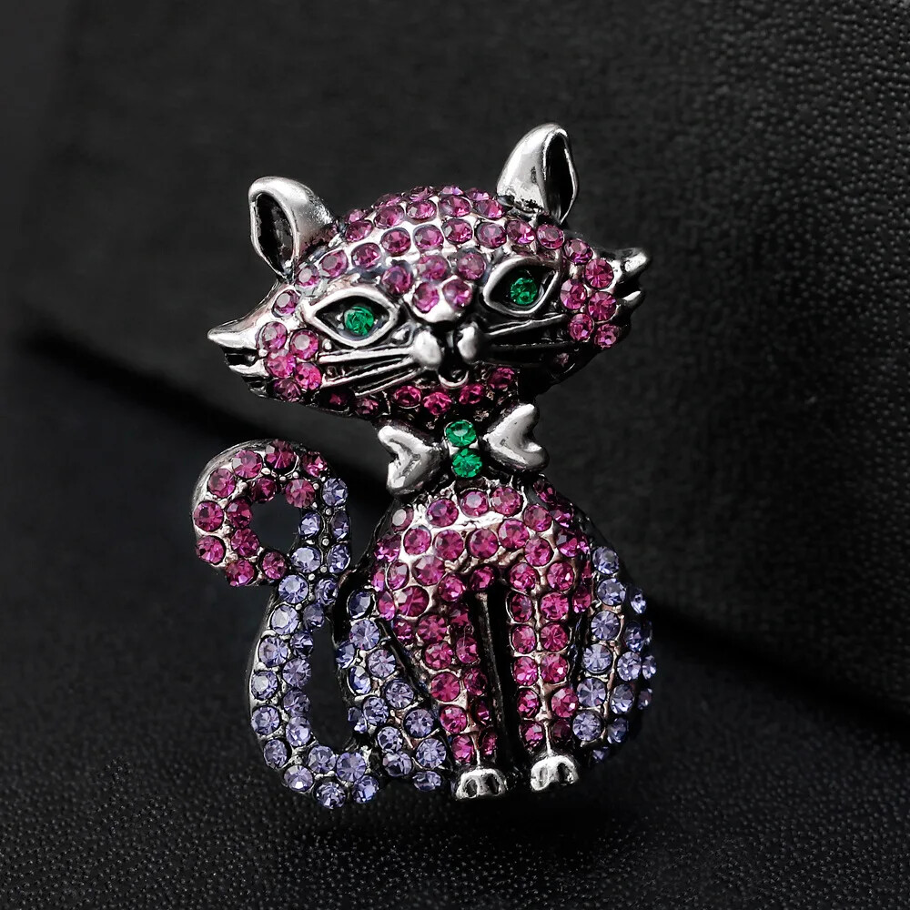 Fashion Animal Cat Brooch Cute Pink Kitten Pin Jewelry for Women