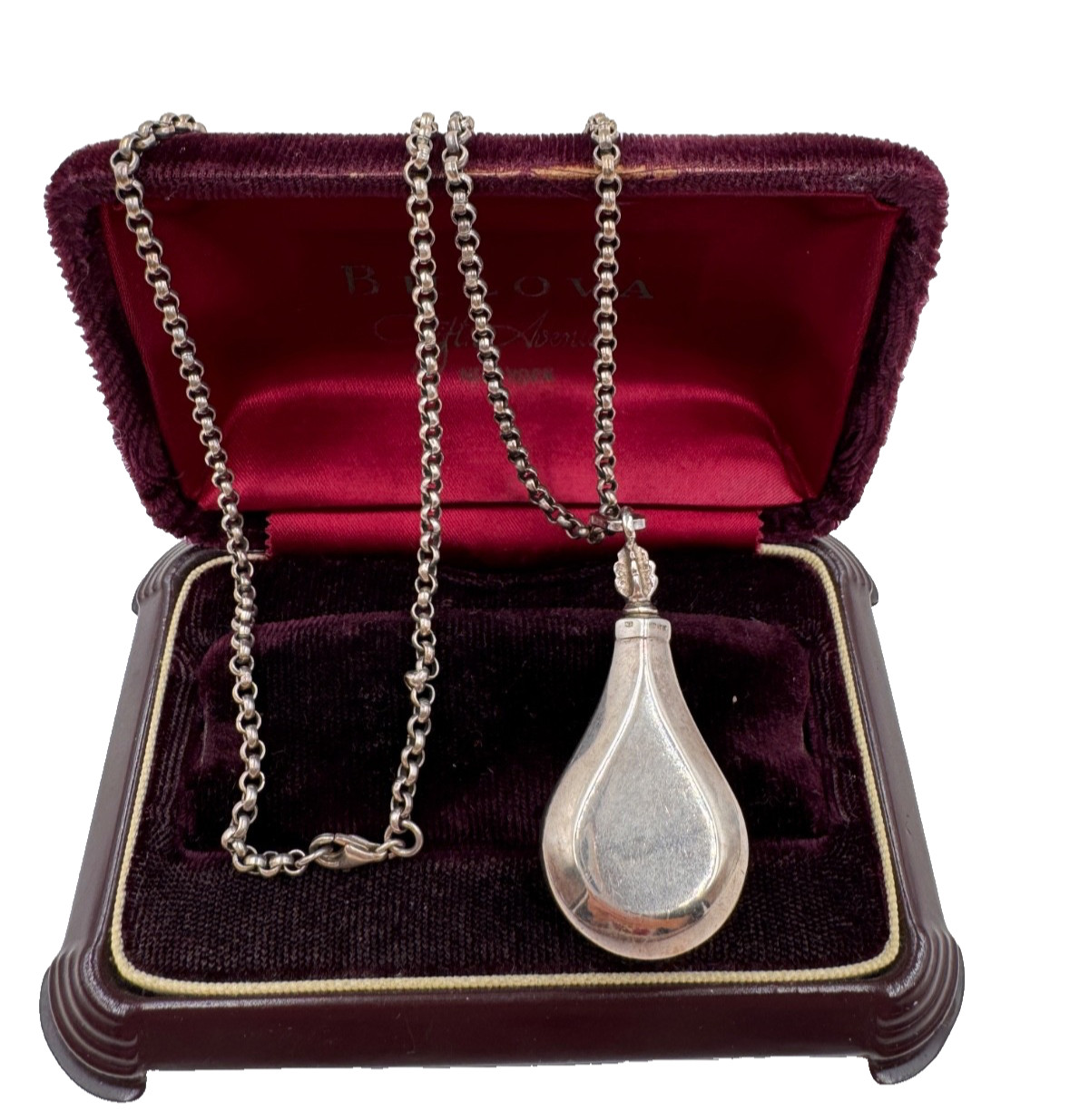 ANTQUE VICTORIAN STERLING SILVER CHATELAINE SIGNED NECKLACE CHAIN FLASK BOTTLE