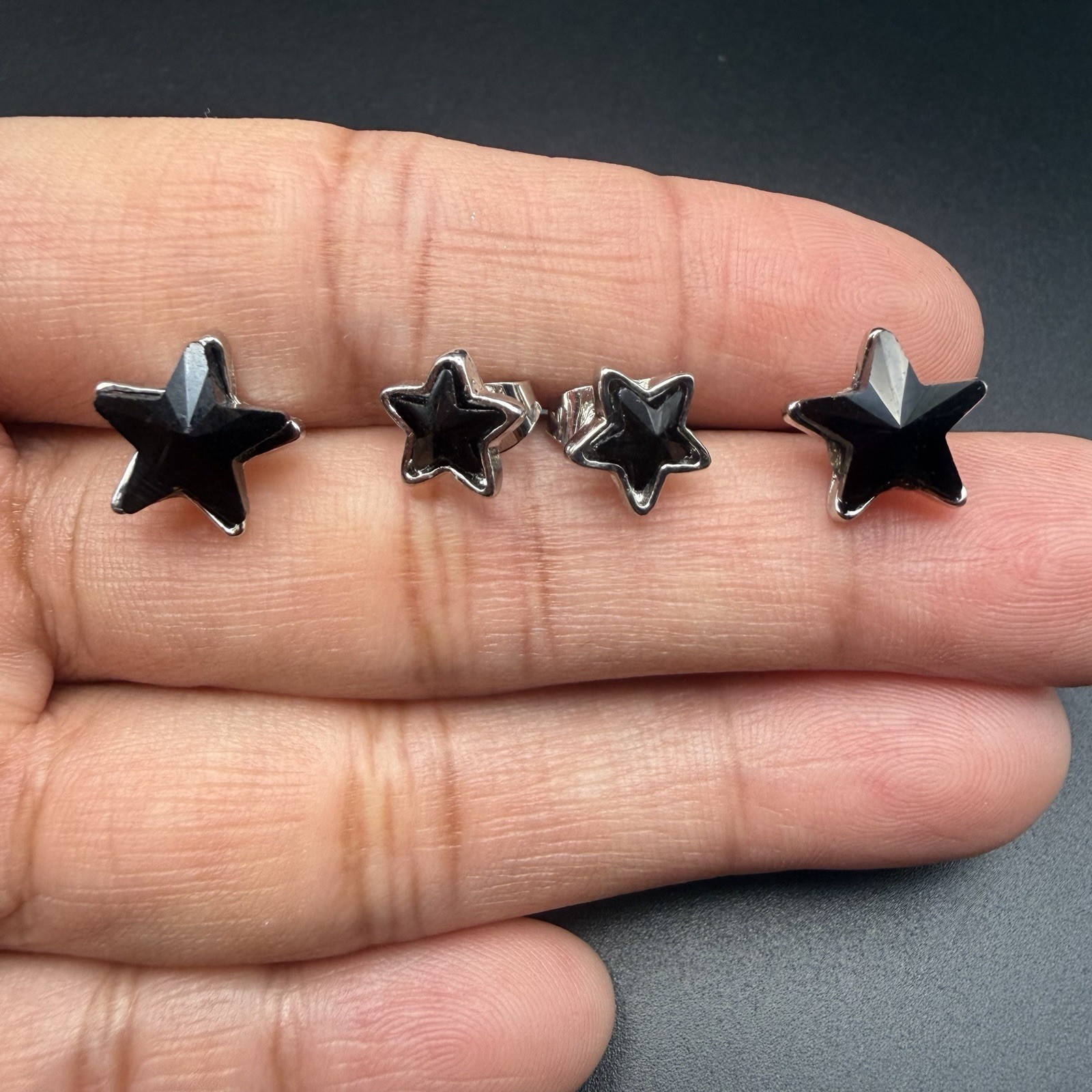 Gothic Black Star Front Back Ear Jacket Earrings, Punk Y2K Emo Celestial Jewelry