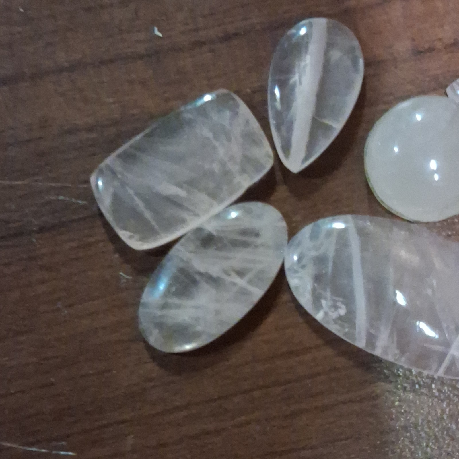 Polished Rose Quartz Cabochon Loose Gemstone Transparent White/Colorless 6 pcs