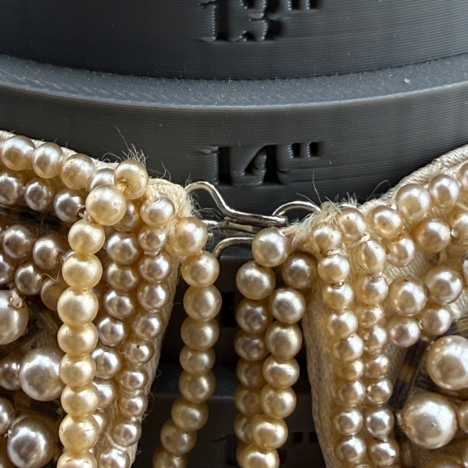 Vintage Beaded Collar Necklace Cloth Backing Imitation Pearl 15” READ
