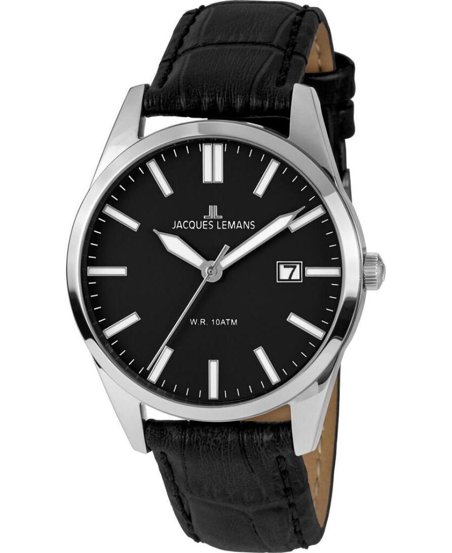 JACQUES LEMANS Men Analog Quartz Casual Watch Classic Dress Black Dial Waterproo