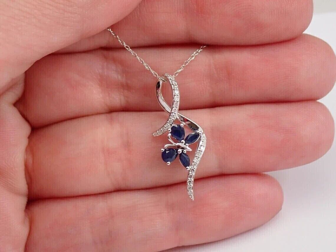 2Ct Pear Cut Simulated Sapphire Flower Shape Charm Pendant 14k White Gold Plated