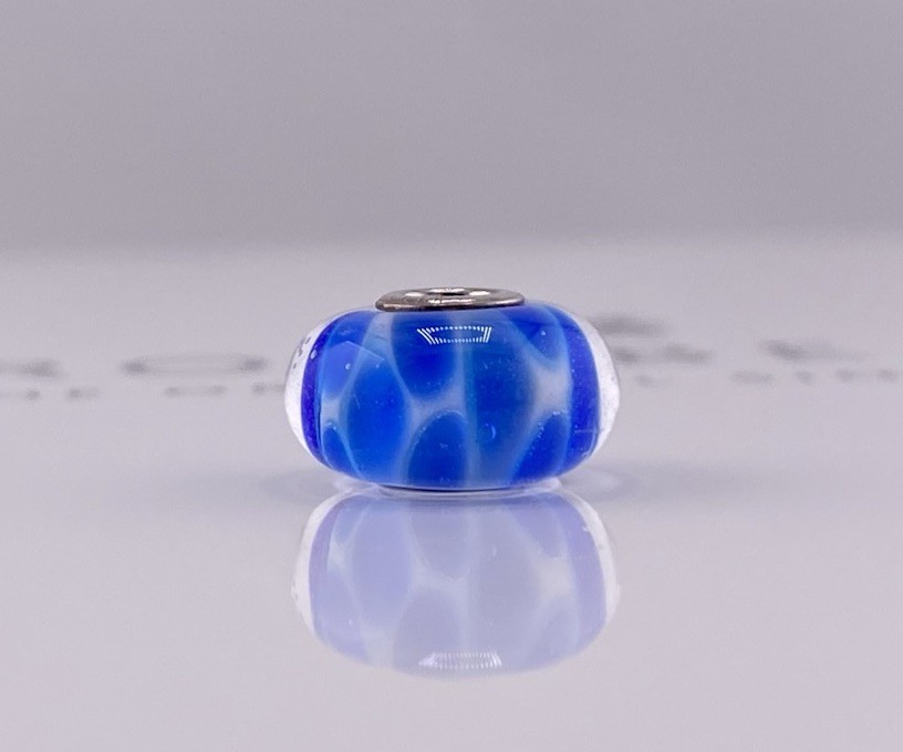 Trollbeads Blue & White Glass Bead Sterling Silver Core – New