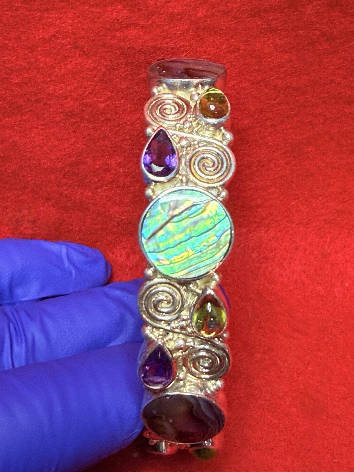 Sajen Abalone Shell Green Blue Purple Sterling Silver Cuff Bracelet