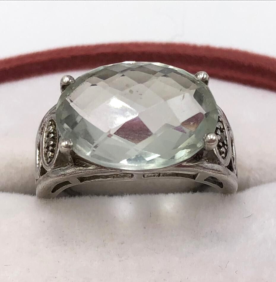 Vintage Signed MIDAS 925 Sterling Silver Mint Green Praisolite Ring SZ. 8