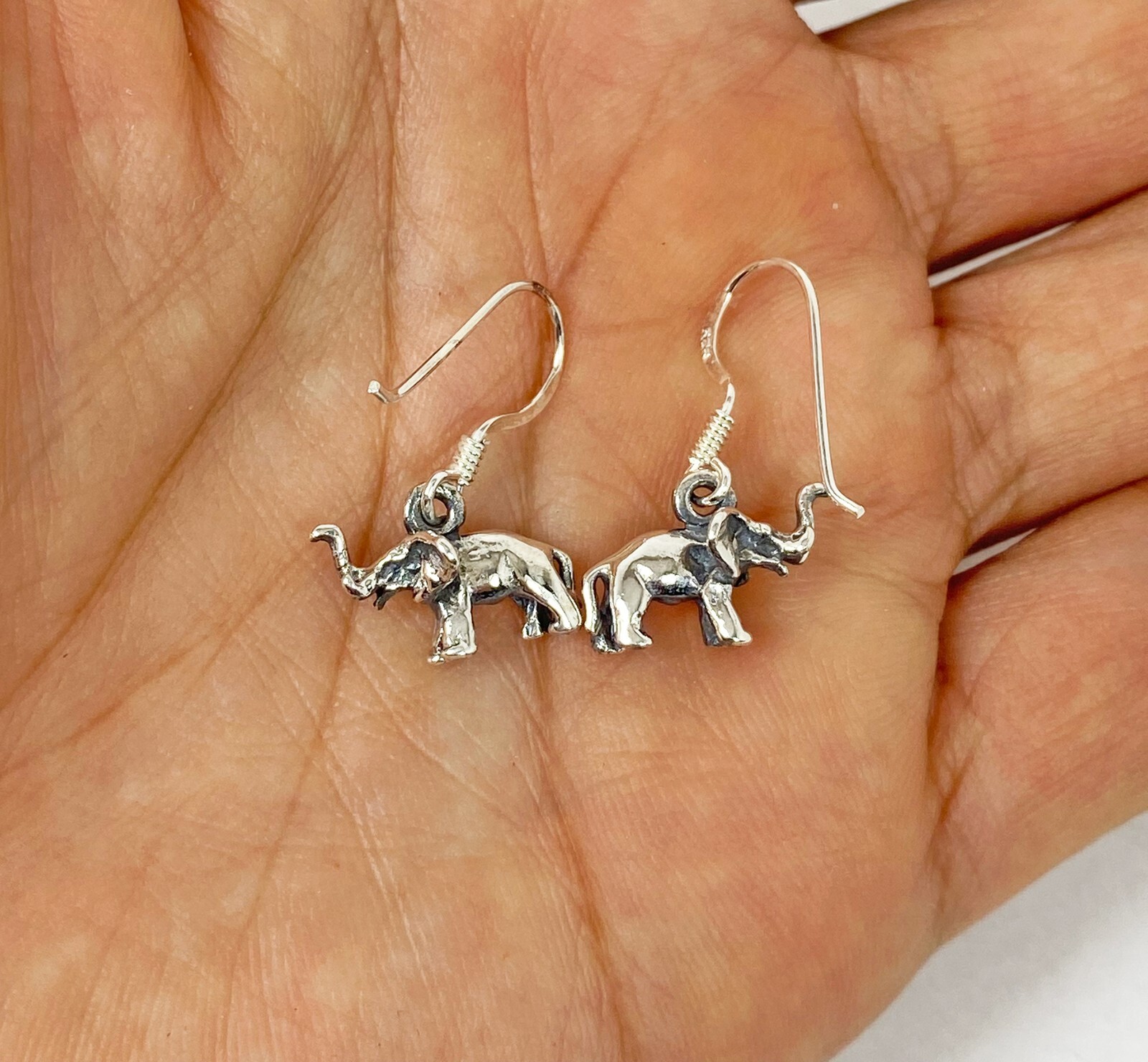 Minimalist Elephant Drop Earrings 925 Sterling Silver, Handmade Safari Jewelry