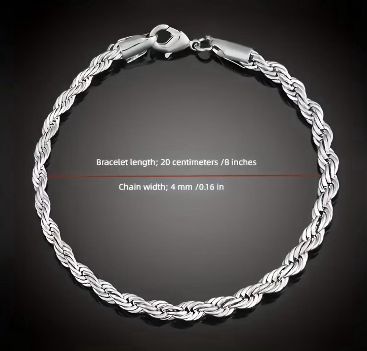 925 Sterling Silver Twisted Rope Bracelet #0018 Velvet Box Included.