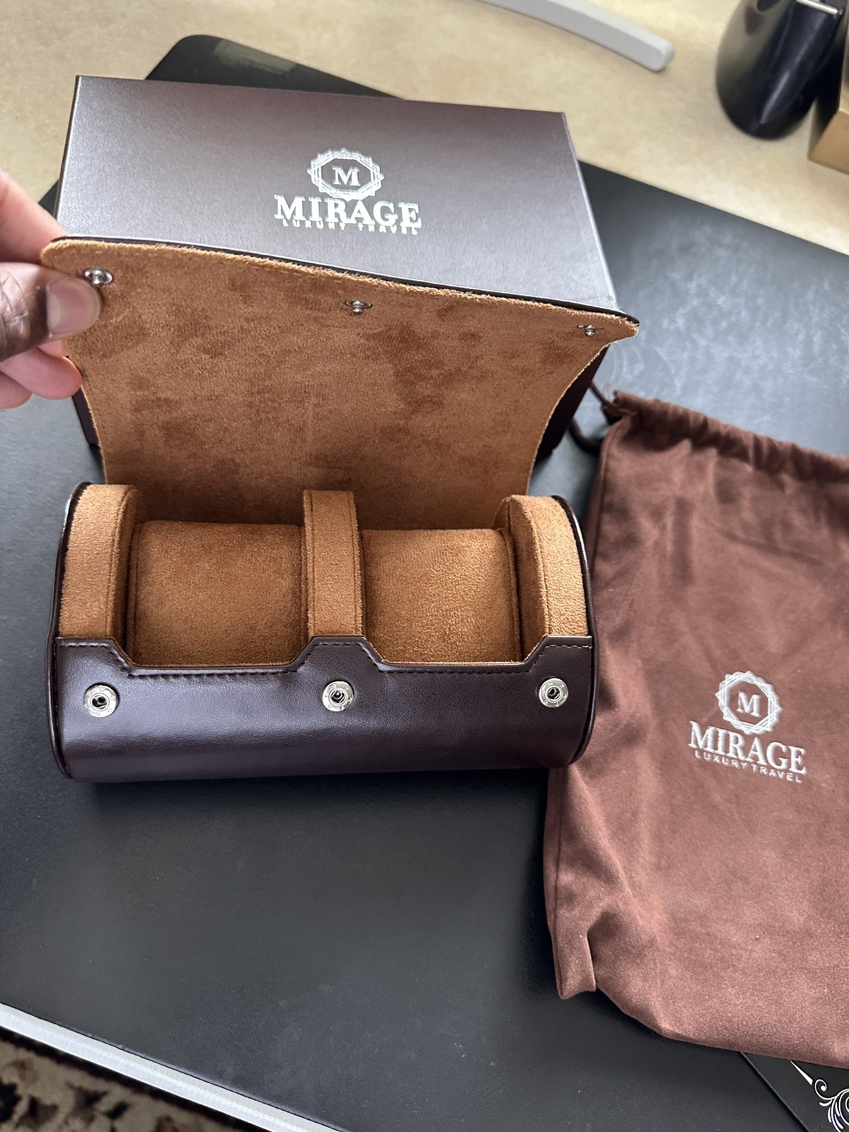 New Watch Travel Case for Men 2 Slot – Watch Roll – Brown Full Grain Cow Leather