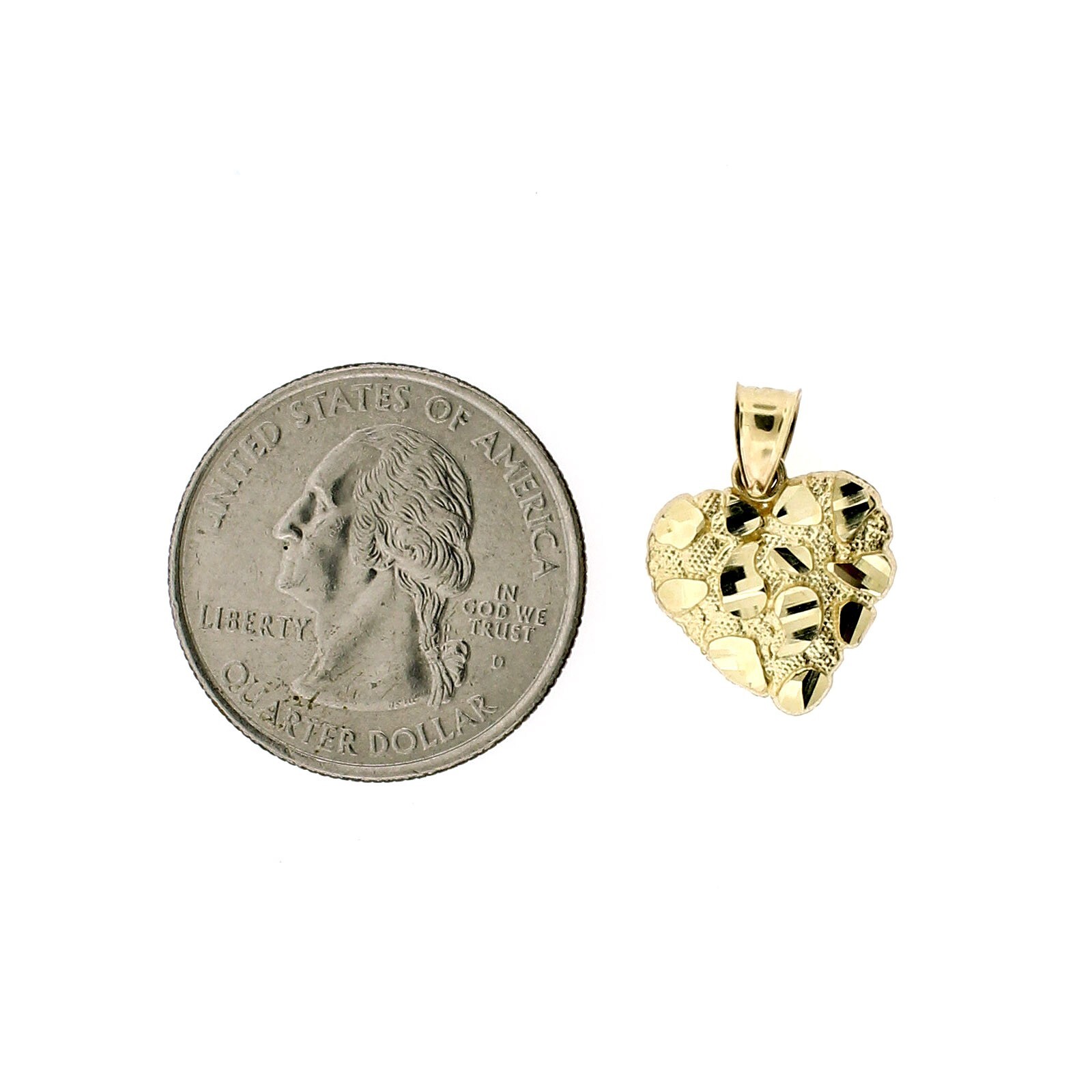 Real 10K Yellow Gold Diamond Cut Nugget Heart Pendant, Womens 10KT Gold Charm
