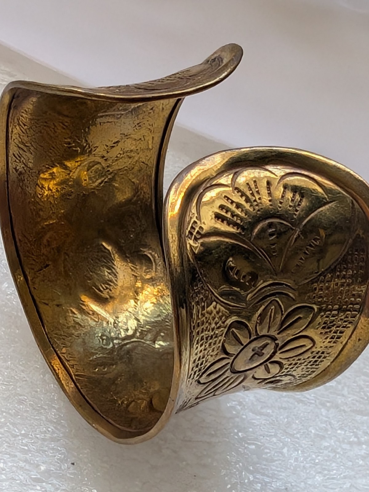 Vintage Statement Ornate Open Wide Cuff Bracelet Brass Engraved 35-41mm Wide 41g