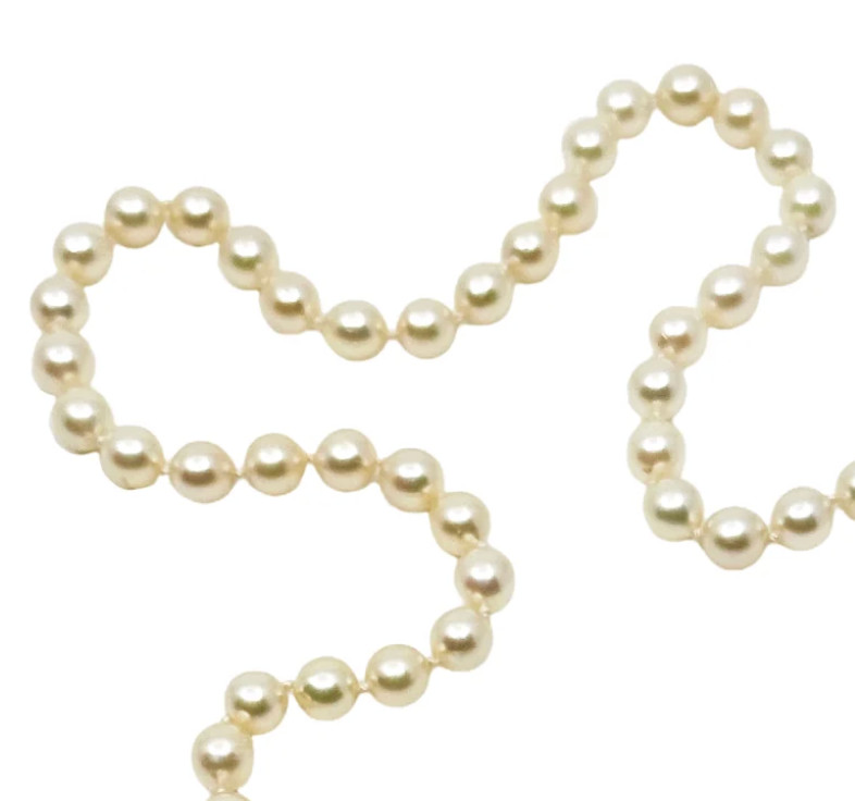 Hi Luster Akoya Pearl Necklace Strand Fuji Pearl OffWhite 7mm AAA+ SilverVTG 17”