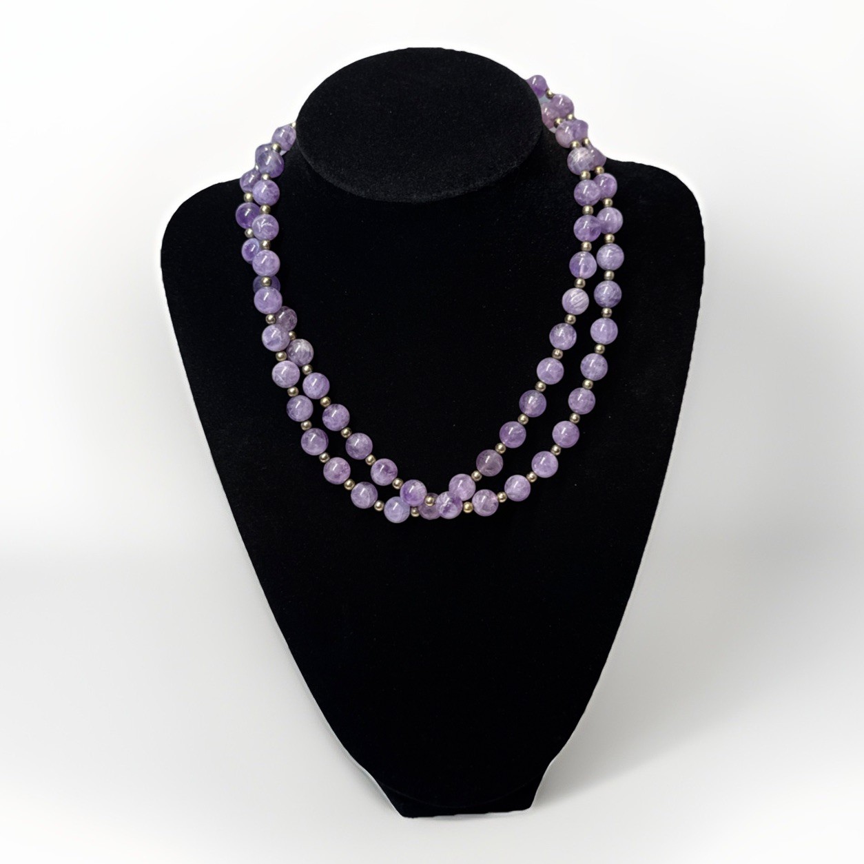 14k GF Purple Amethyst 8mm Stones & Gold Accent Beaded 30in Necklace