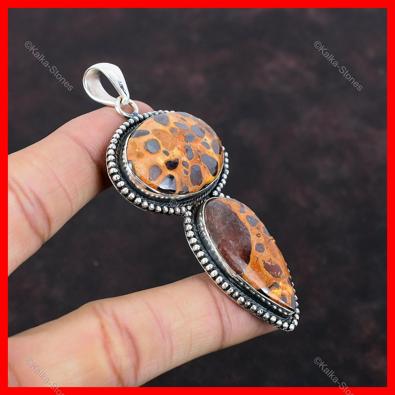 Valentines Sale Oval Natural Bauxite 925 Sterling Silver Unique Vintage Pendant
