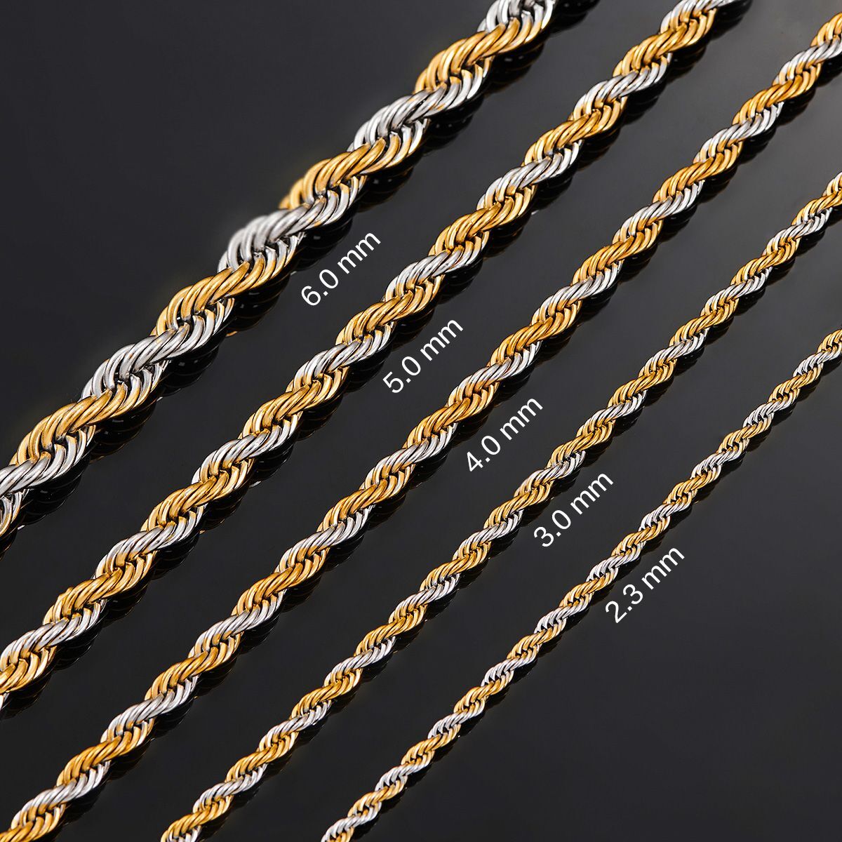 Twisted Rope Chain Necklaces-6MM Stainless Steel Gold Color Men Classic Necklace