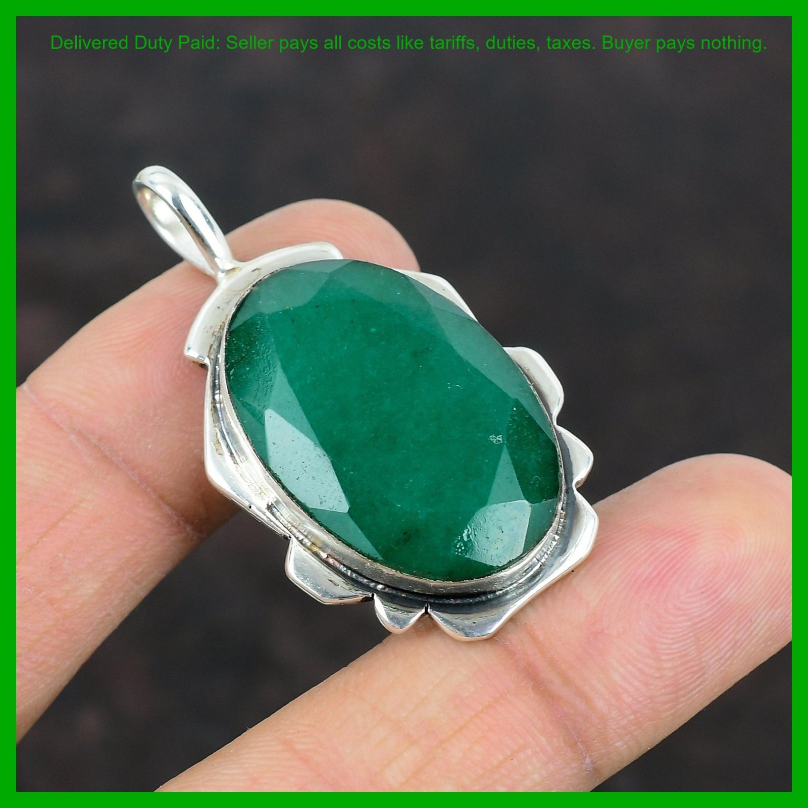 Oval Zambian Emrald Gemstone Anniversary Wife Gift Pendant Jewelry 925 Silver
