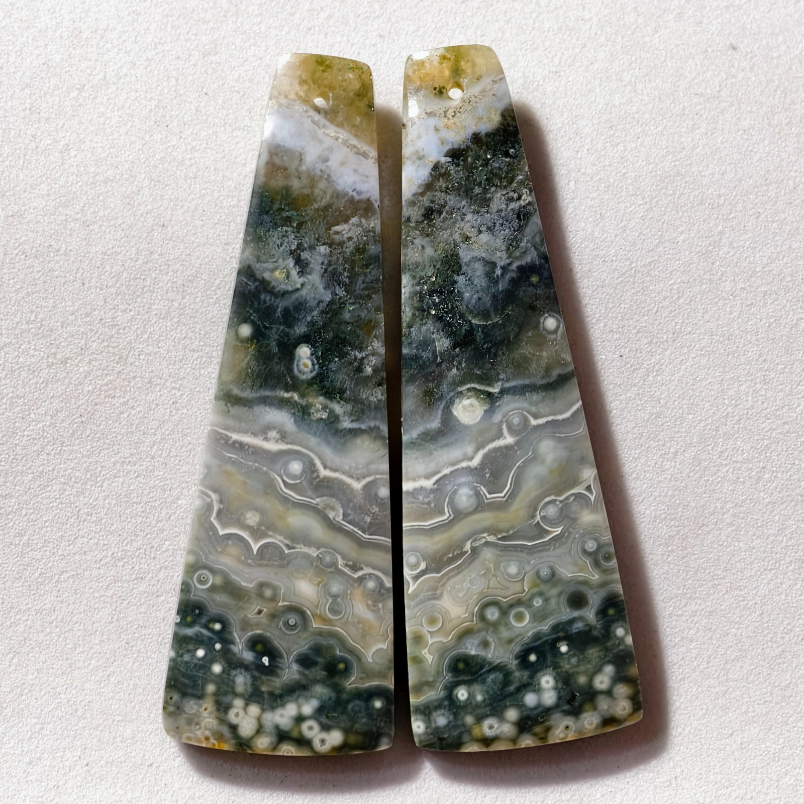 57 Cts Natural Ocean Jasper Drilled Match Pair Cabochon Gemstone 50.5X16.6 MM